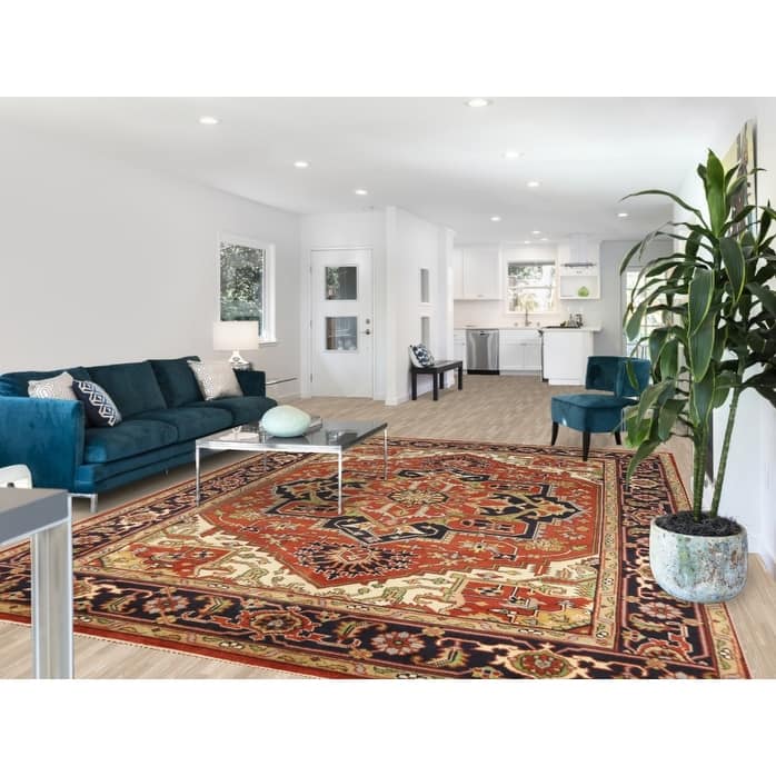 Orange Medallion Heriz Serapi Indian Area Rug Handmade Wool Carpet - 8'10" x 11'9"