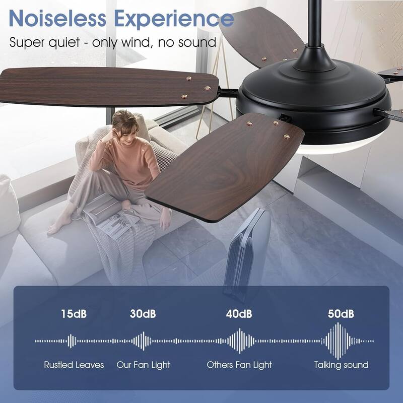 46" and 52" Indoor Ceiling Fan with Light Quiet Modern Ceiling Fan Remote and APP Conrol