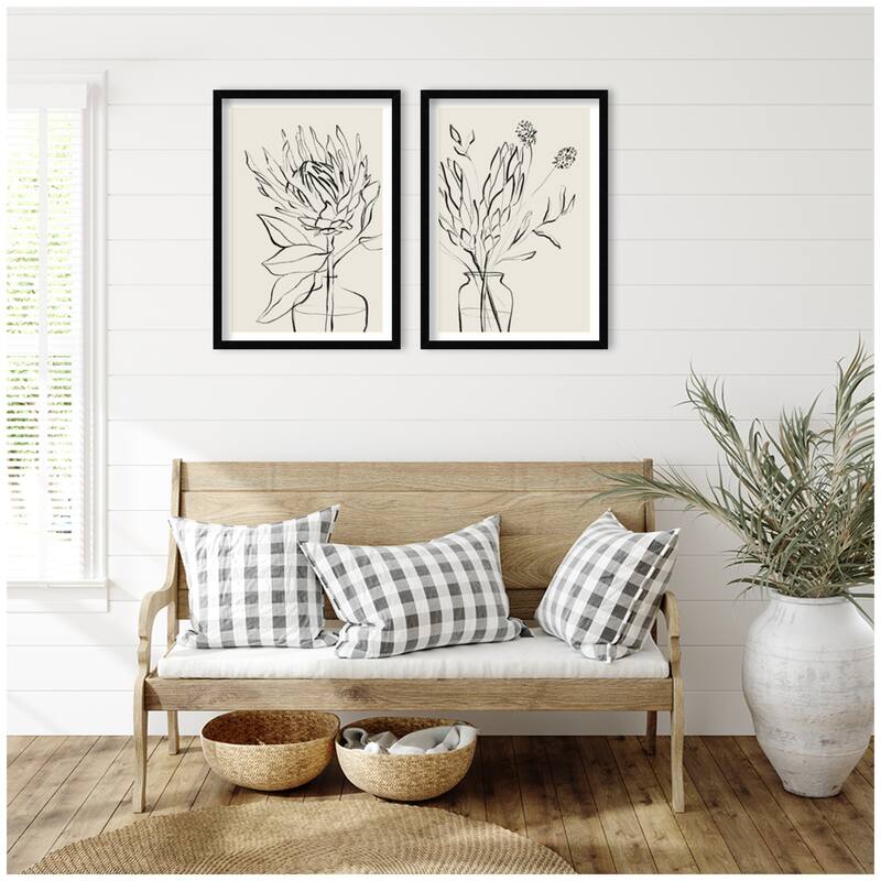 Kate and Laurel SB Protea Sketch No. 1 & No. 2 2 Piece Framed Wall Art Print Set by Sara Berrenson