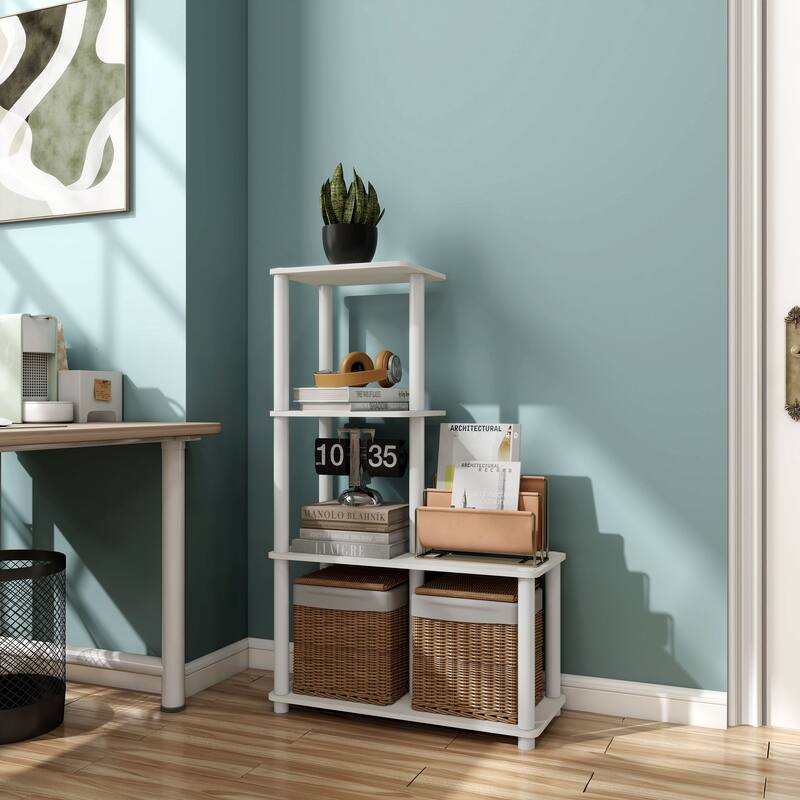 DH BASIC Modern Wood Shelving Unit with storage - Tier Shelves, Cube Ladder Shelf by Denhour