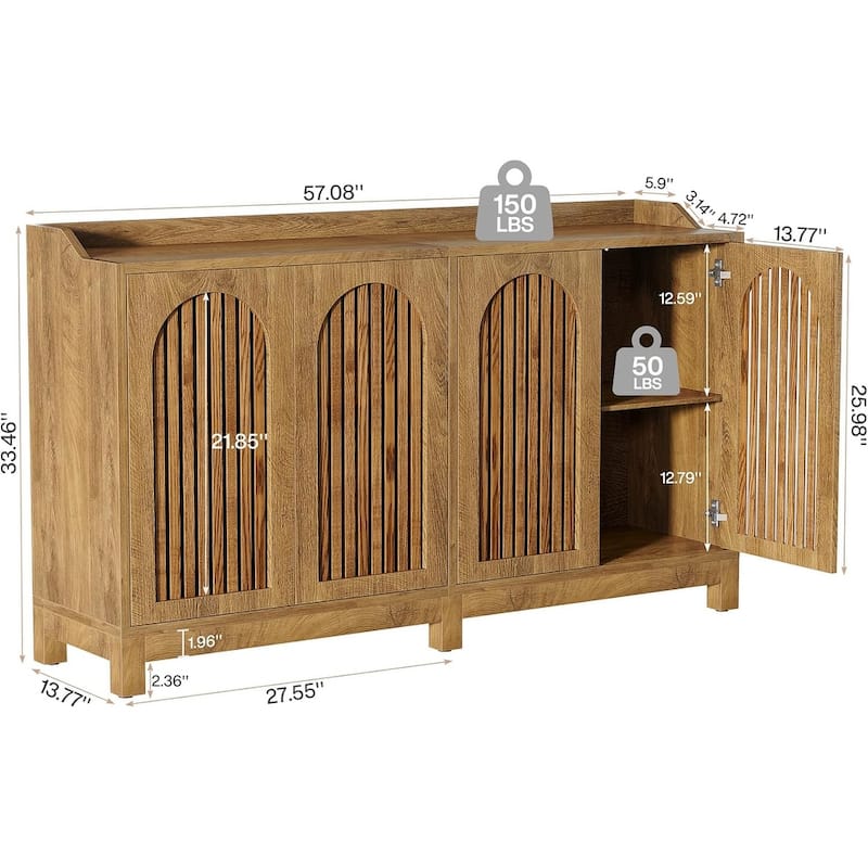 Sideboard Buffet Cabinet, 57" Farmhouse Storage Cabinet with Doors and Adjustable Shelf