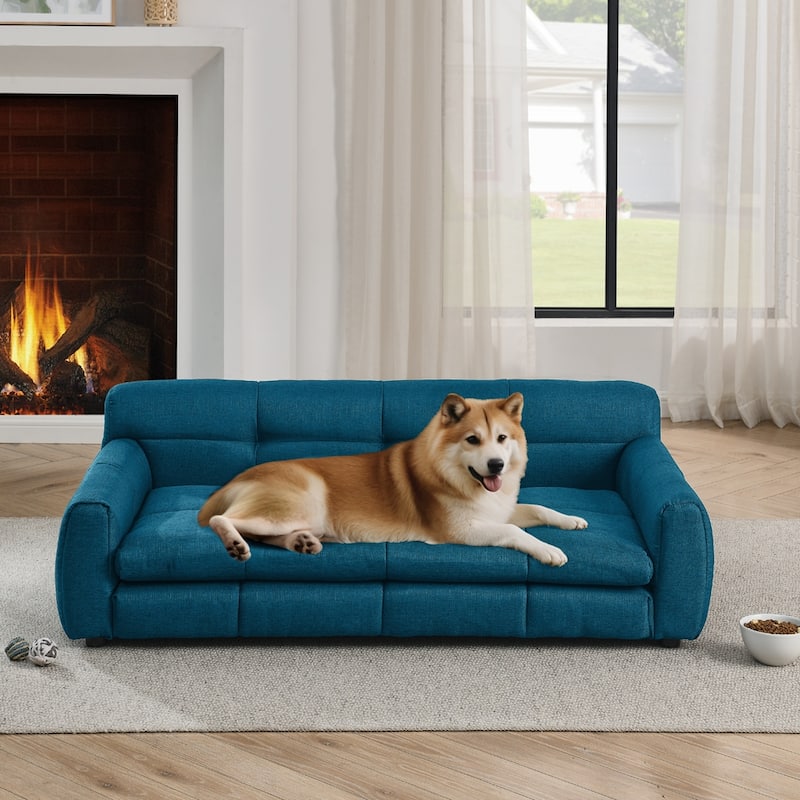 Modern Soft Pet Sofa Bed for Dogs Up to 130lbs - Dark Blue