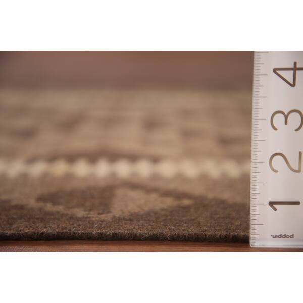 Reversible Brown Kilim Rug Flat-weave Geometric Wool Carpet - 2'8