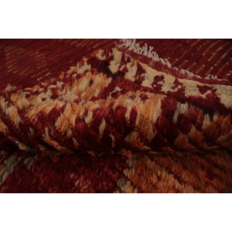Hand Knotted Oriental 100% Wool Carpet Modern Tribal Red Moroccan Area Rug - 9' 11'' X 6' 10''