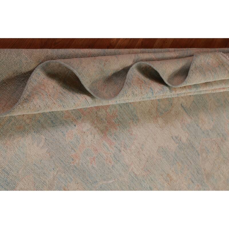 Hand Knotted Oriental 100% Wool Carpet Transitional All-Over Navy Blue & Blues Oushak Area Rug - 13' 7'' X 9' 10''