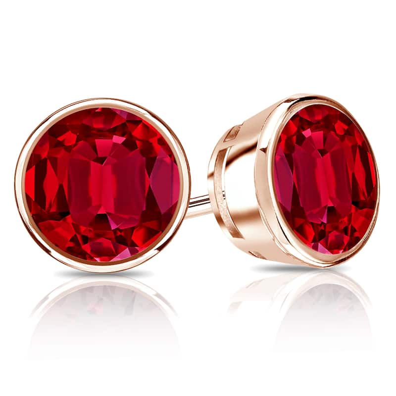 Auriya 14k Gold Lab Grown Gemstone Ruby Stud Earrings Round 0.25 to 5.00 ct. tw. Bezel Screw-Back
