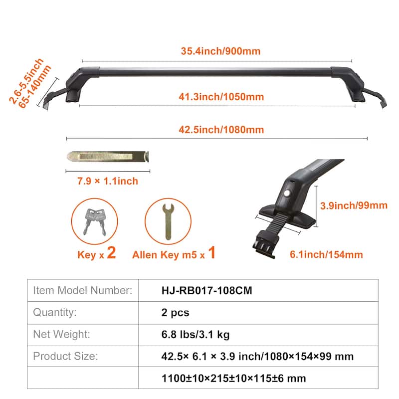 Universal Roof Rack Cross Bars, Aluminum Roof Rack Crossbars, for SUVs, Sedans, and Vans