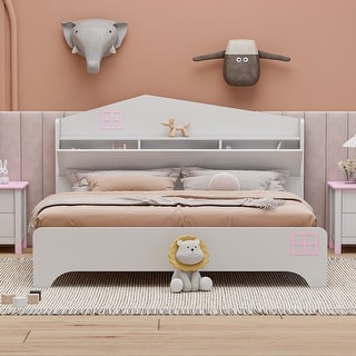 Full/Twin House Bed with Storage Headboard - Space-Saving Design