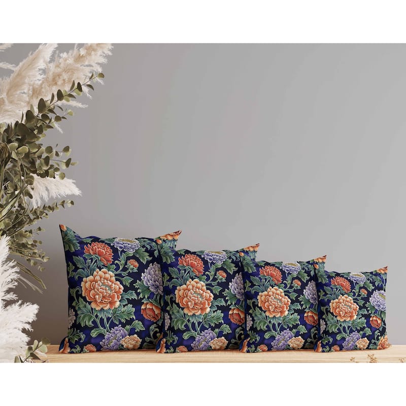 Meadow Bloom Indoor/Outdoor Reversible Throw Pillow Orange and Blue