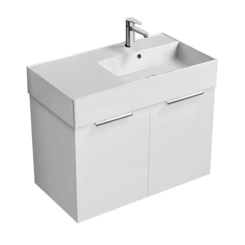 Nameeks Derin-3217-W-C-R Derin 32" Wall Mounted Single Basin Vanity - Gloss White / Chrome - Painted