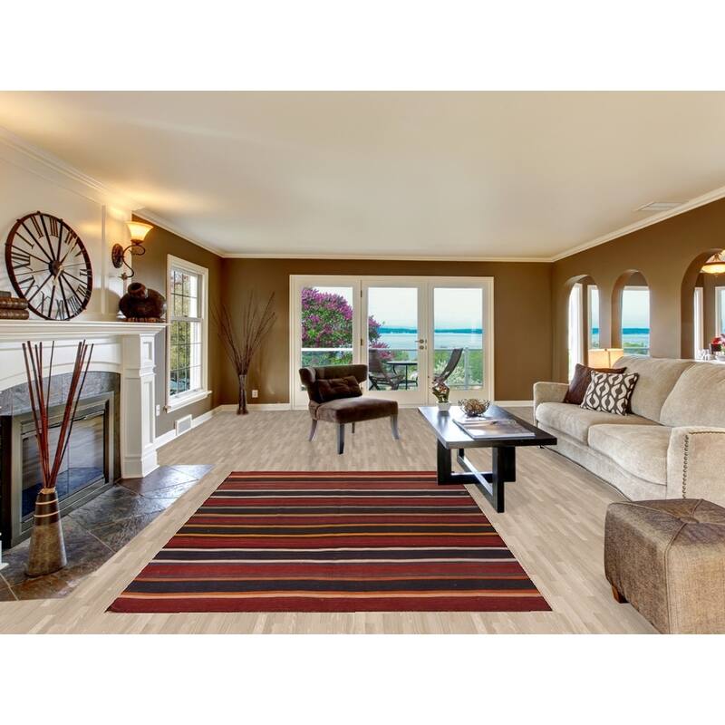 Striped Kilim Persian Area Rug Hand-Woven Wool Carpet - 5'9"x 8'8"