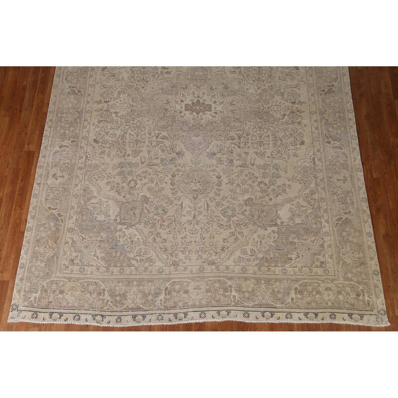 Hand Knotted Oriental 100% Wool Carpet Traditional Floral Beige & Ivories Tabriz Area Rug - 10' 11'' X 8' 1''