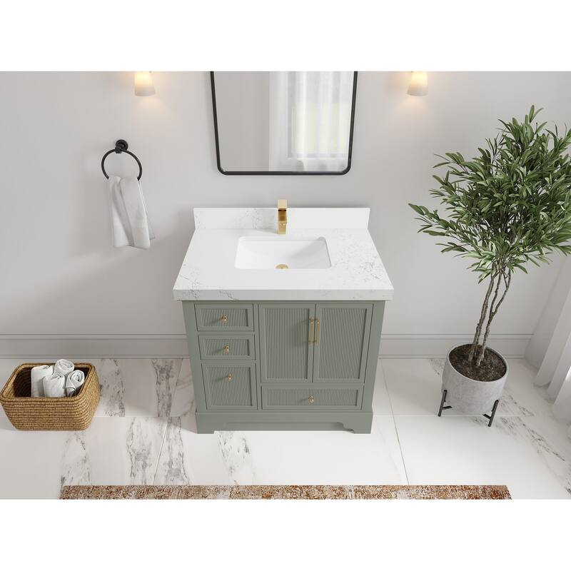 Willow Collections 36 in. W x 22 in. D Alys Center Sink Right Bathroom Vanity with Countertop - 2"Empira White - Evergreen