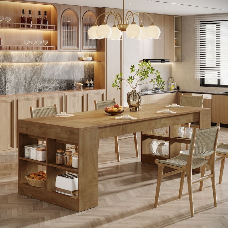 70.87-Inch Dining Table for 6 to 8 People, Wooden Kitchen Table with Storage Shelves for Dining Room