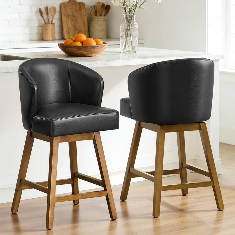 26 Inch Upholstered Swivel Counter Height Bar Stools with Back and Solid Wood Frame - 37.8"H x 20.9"W x 21.3"D