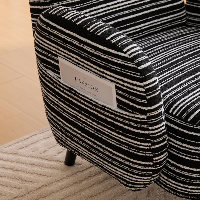 Boucle Upholstered Lounge Armchair, Reading Chair with Side Storage Pocket, Single Sofa Chair with Solid Wood Legs