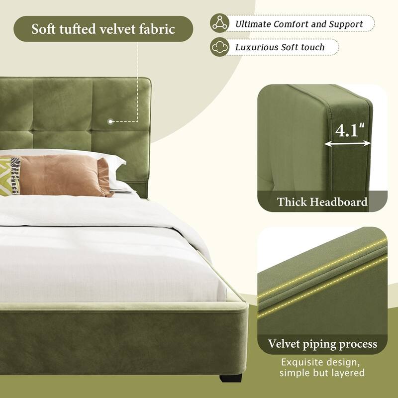 Upholstered Platform Bed King Size Velvet Bed Frame