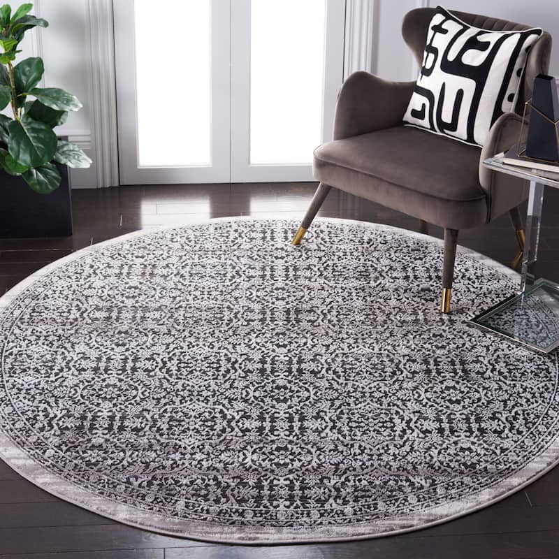 SAFAVIEH Amelia Guenievre Abstract Distressed Rug - 6'7" Round - Charcoal/Ivory