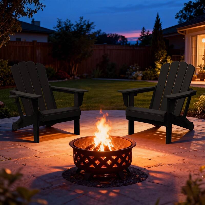 Domi Folding Adirondack Chair,Wooden Textured with Cup Holder,HDPE