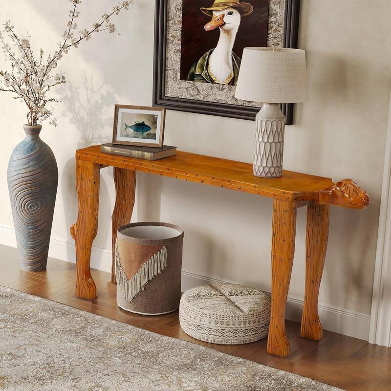 63-Inch Solid Wood Console Table Behind The Couch, Modern Entryway Table - Walnut - 63" W × 11.81" D × 29.53" H