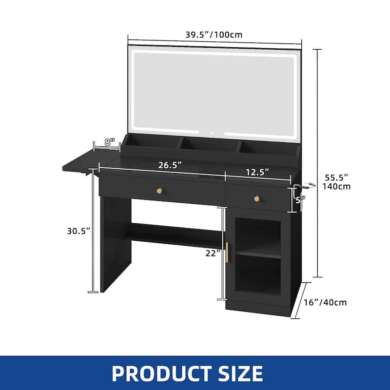 Moasis Makeup Vanity Desk with Mirror and RGB Lights & Extral Foldable Desk