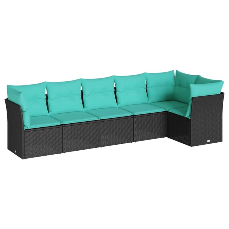 vidaXL 6 Piece Patio Sofa Set with Cushions Black Poly Rattan