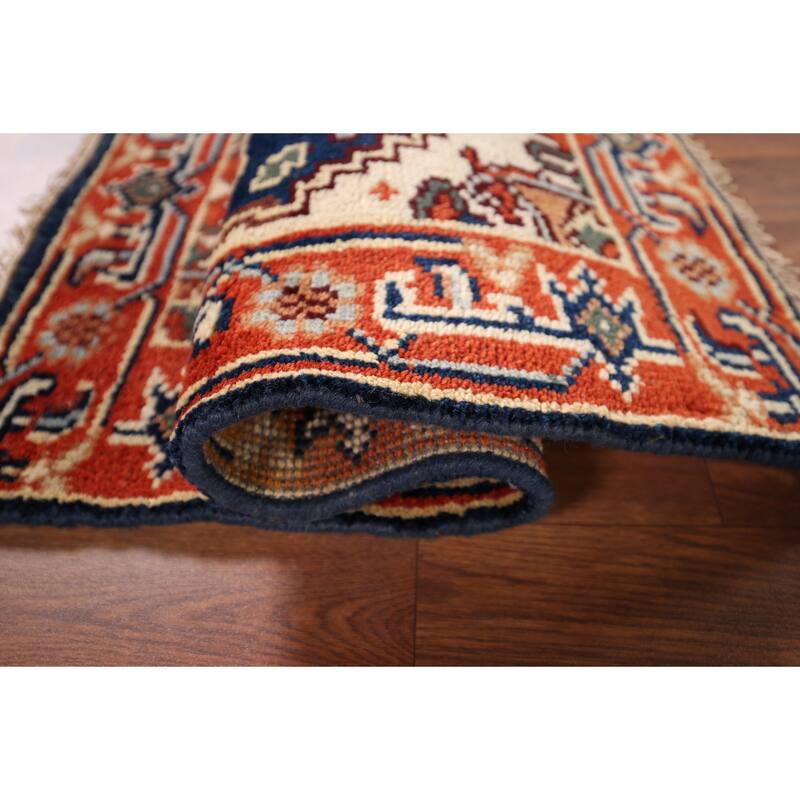 Navy Blue Heriz Serapi Accent Rug Hand-Knotted Oriental Wool Carpet - 2'0" x 3'0"