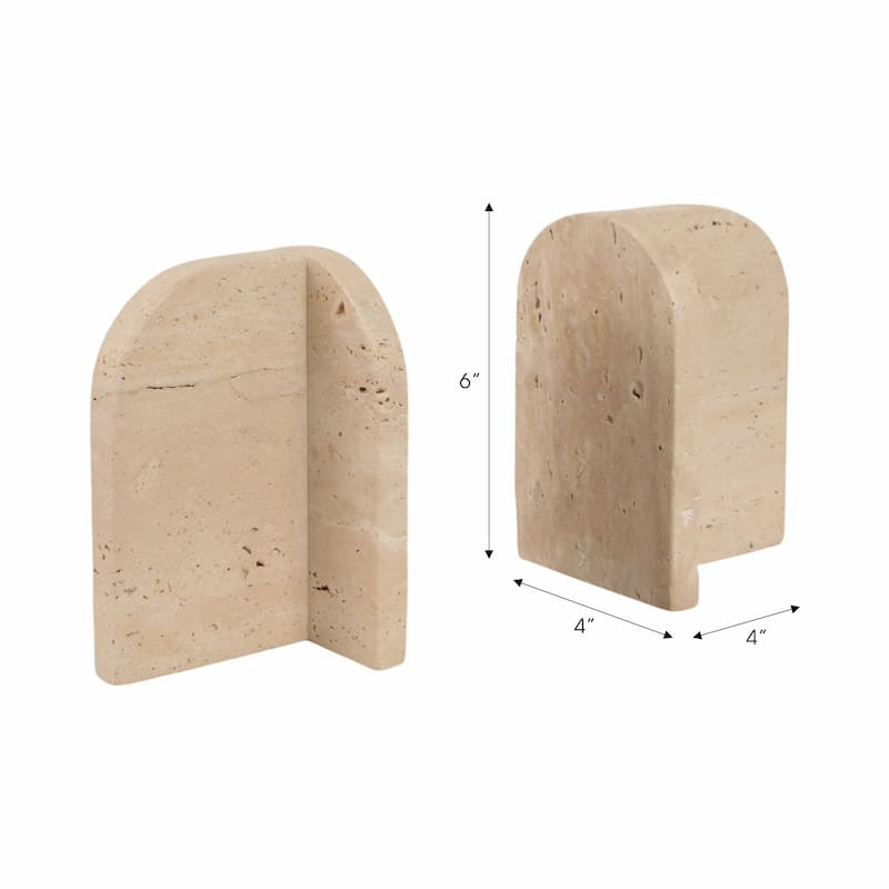 Stone Marble Arched Design Bookends Set - Tan, 6" - 6.0"