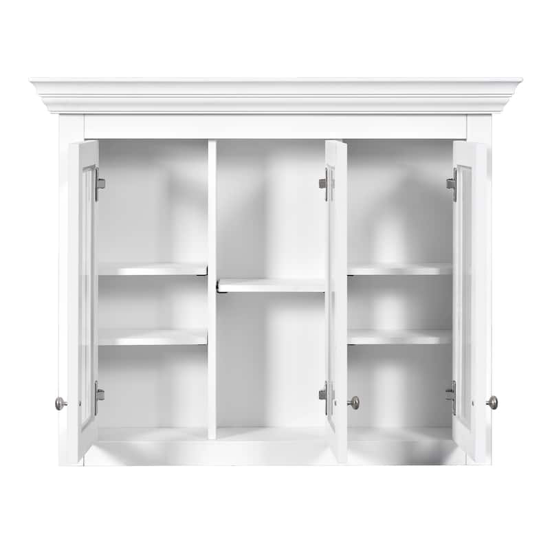 Roomfitters 35" Medicine Cabinet with Mirror, Wall Mounted Bathroom Cabinet with 5 Adjustable Shelves and Glass Doors, White