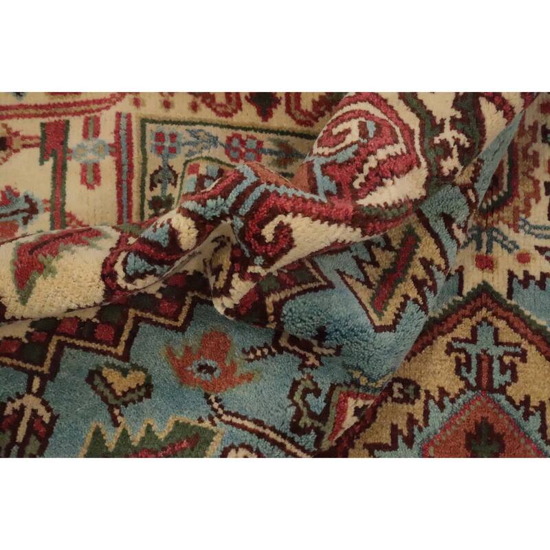 Hand Knotted Oriental 100% Wool Carpet Traditional Medallion Navy Blue & Blues Heriz (serapi) Area Rug - 9' 10'' X 8' 0''