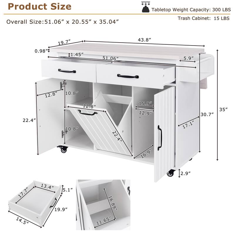 Kitchen Cart with Drop Leaf,Spice Rack,Towel Rack and Drawer