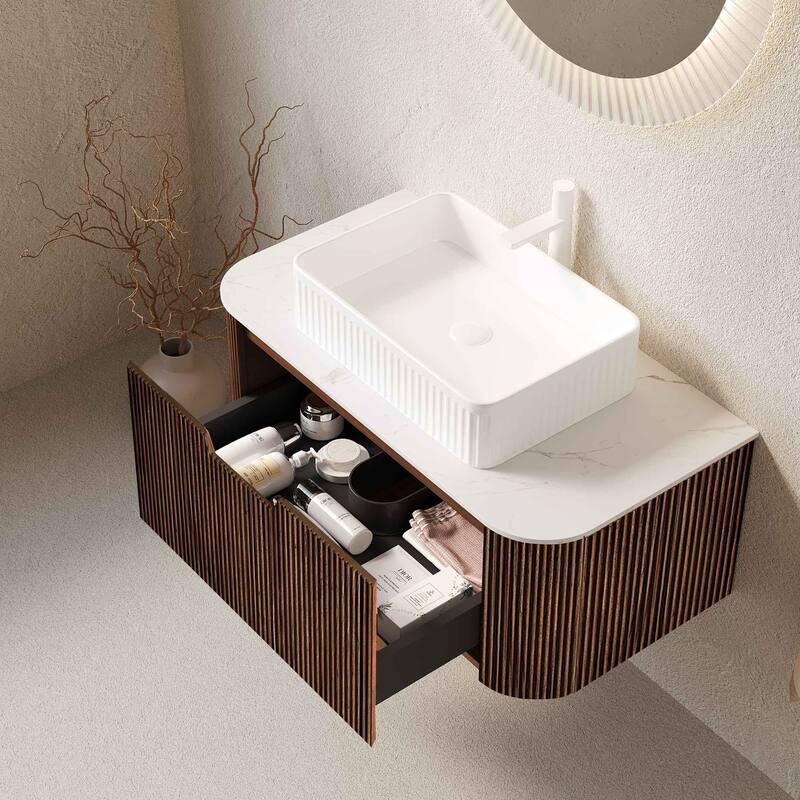 Wall Mounted Striped Bathroom Storage Cabinet with Sink