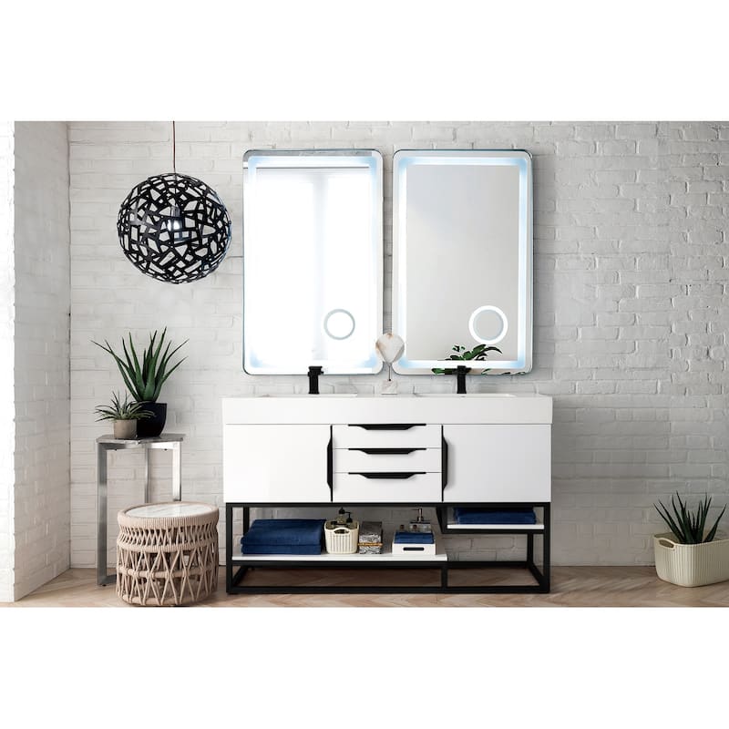 James Martin Vanities Columbia 59" Double Vanity, Glossy White with Matte Black Hardware
