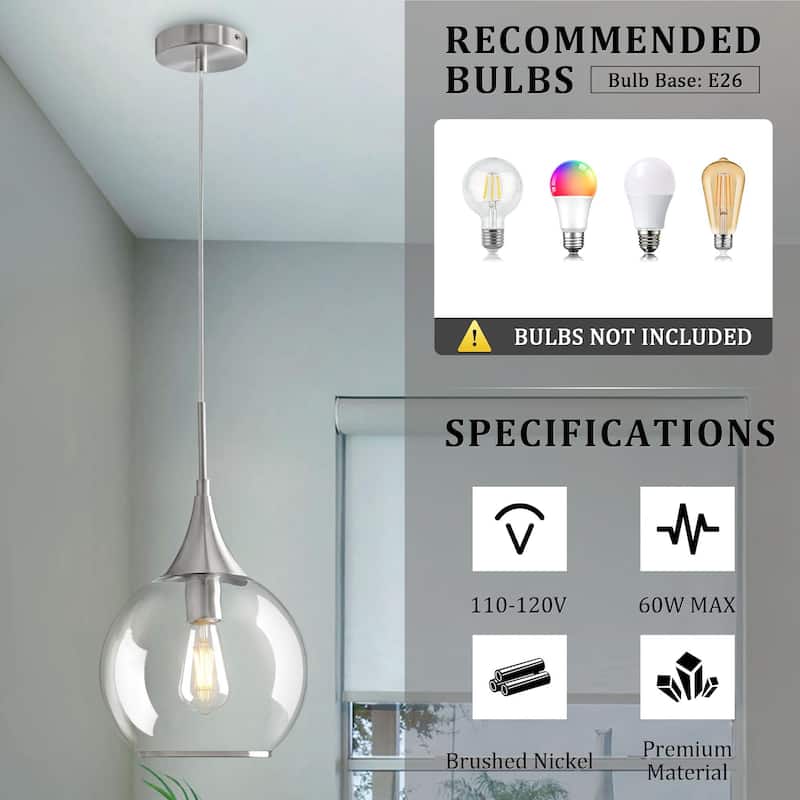 Modern Pendant Light Fixture Dimmable Kitchen Island Hanging Ceiling Lights with Glass Shade