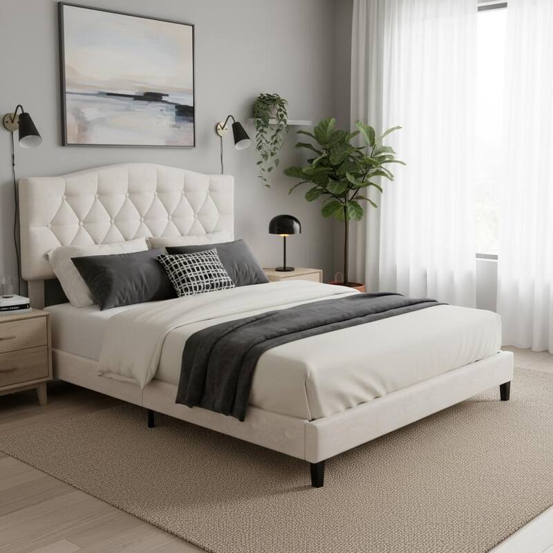 Upholstered Platform Bed with Curved Headboard by Harper&Bright Designs