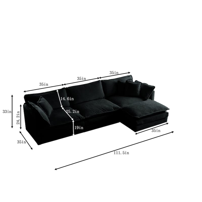 Upholstery Modular L Shaped Sectional Sofa With Reversible Ottoman for Living Room