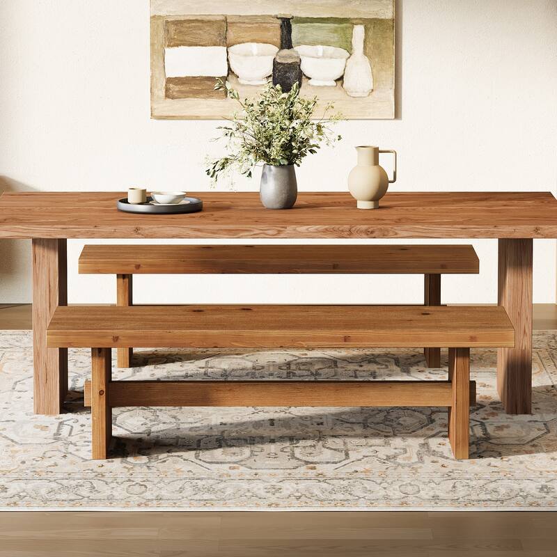 Solid Wood Bench, 63" End of Bed Bench, Extra Long Dining Benches for Bedroom, Dining Room, Kitchen, Foyer