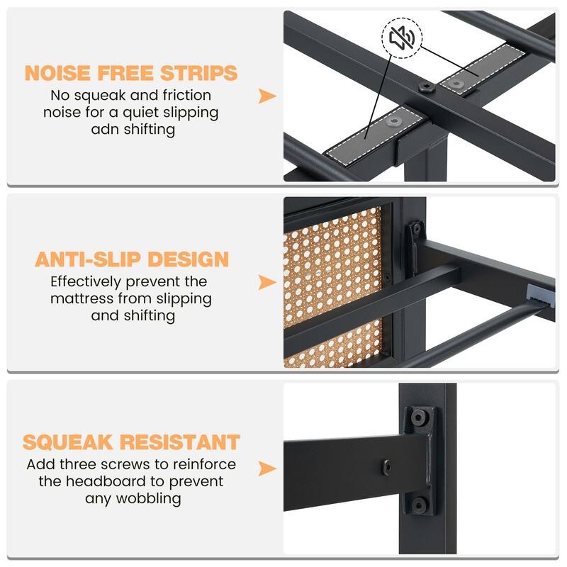 Bed Frame with Sturdy Metal Slats Support