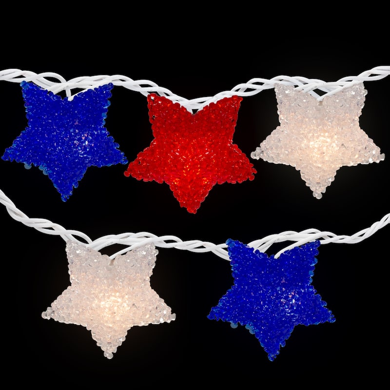 10ct Red Blue Fourth of July Star String Light Set, 5.25' White Wire