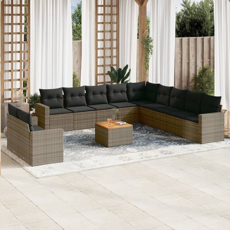 vidaXL Patio Sofa Set with Cushions Outdoor Furniture 12 Piece Poly Rattan - 21.7 x 24.4 x 27.2 - Grey
