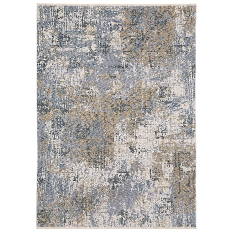 Style Haven Hendrix Faded Abstract Beige/ Blue Fringe Edge Area Rug - 7' 10" x 10' 10" - Runner/Rectangle