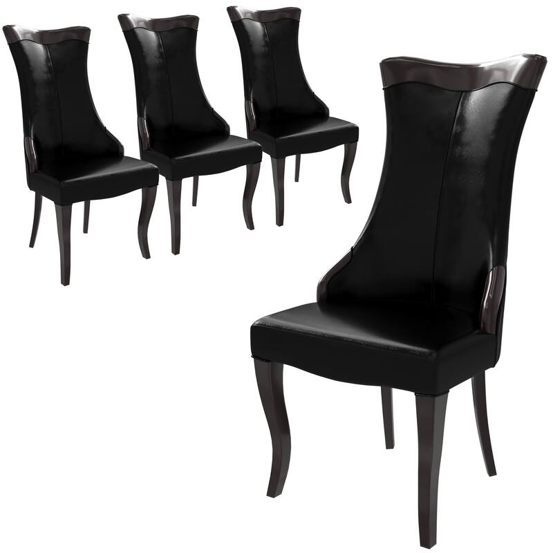 Novara Dining Chair with High-Back Design and Rubberwood Legs Set of 4 - Black