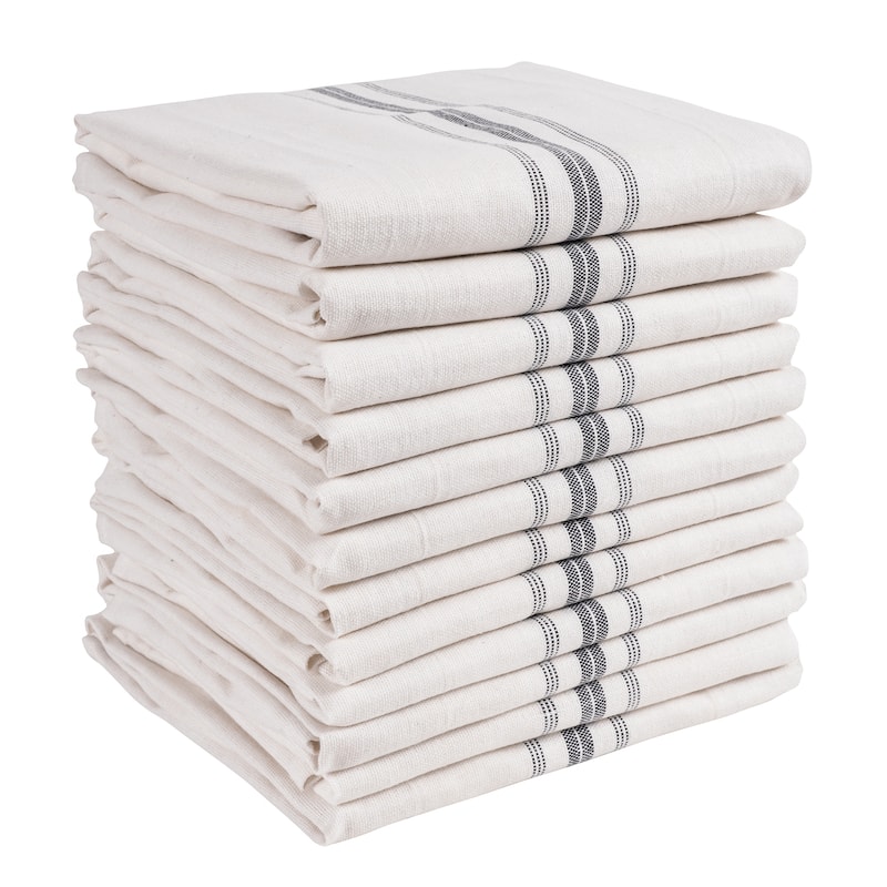 Classic Cotton Stripe Towels, Set of 12 - Black