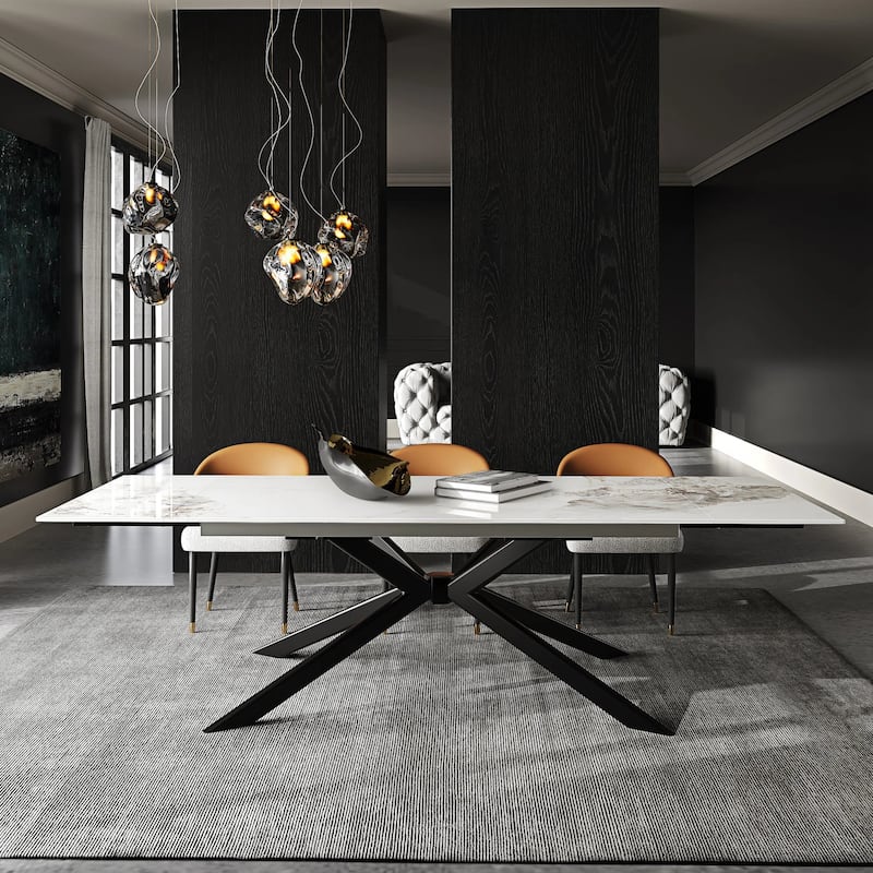 110.24'' Extendable Rectangular Sintered Stone Dining Table For 6-10 People - Finland white