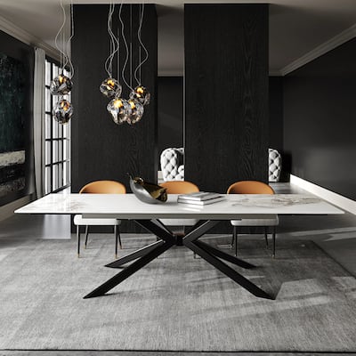 110.24'' Extendable Rectangular Sintered Stone Dining Table For 6-10 People