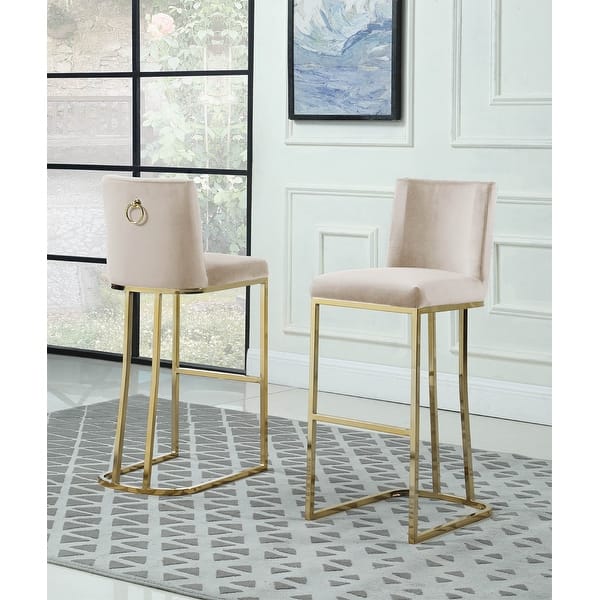 slide 2 of 2, Best Quality Furniture Bar Stools with Gold Base (Set of 2) Beige/Cream