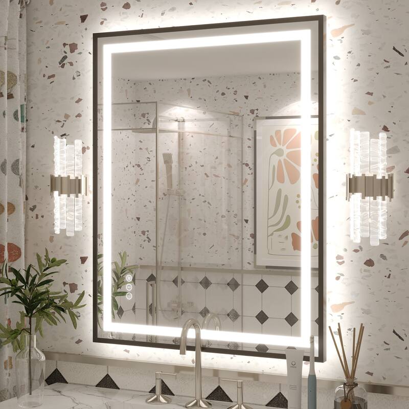 KIOTEE 24V Ultra-Bright LED Bathroom Mirror, Anti-Fog, Tempered Glass - 36x28