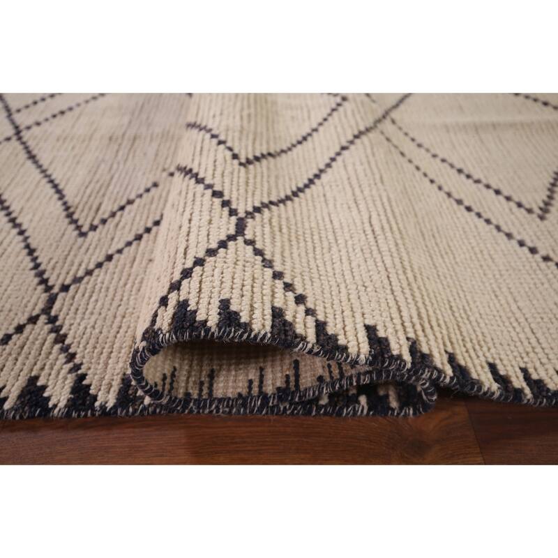 Trellis Geometric Ivory Moroccan Area Rug Handmade Wool Carpet - 7'11"x 10'9"