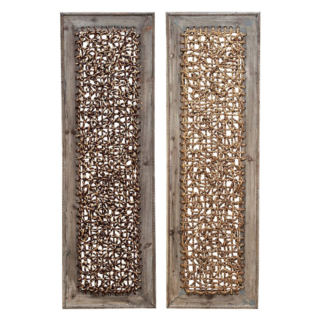 Wooden Abstract Woven Seagrass Wall Decor - Set of 2 Brown - Roche River Decor
