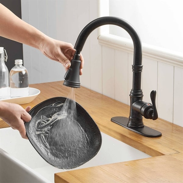 Pull Down Kitchen Faucet Single Handle Modern One Hole Kitchen Sink Faucets  With Pull Down Sprayer Basin Tap With Deck Plate - On Sale - Bed Bath &  Beyond - 35541523